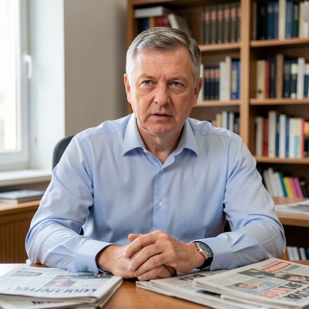 Ivan Kos, politički komentator, sredovječni muškarac u košulji, fotografija u redakciji s novinama
